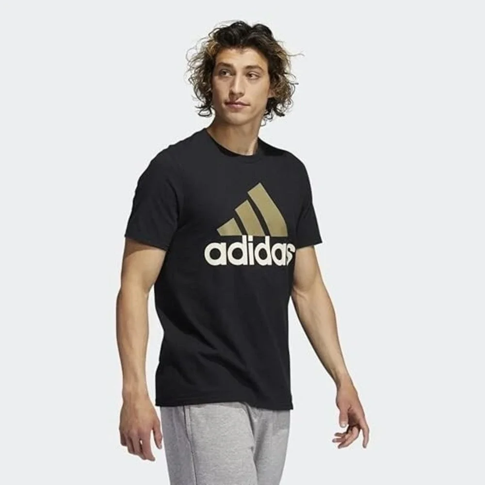Adidas Men's Badge of Sport Logo T-Shirt Black Orbit Green Cotton Shirt Size M‎